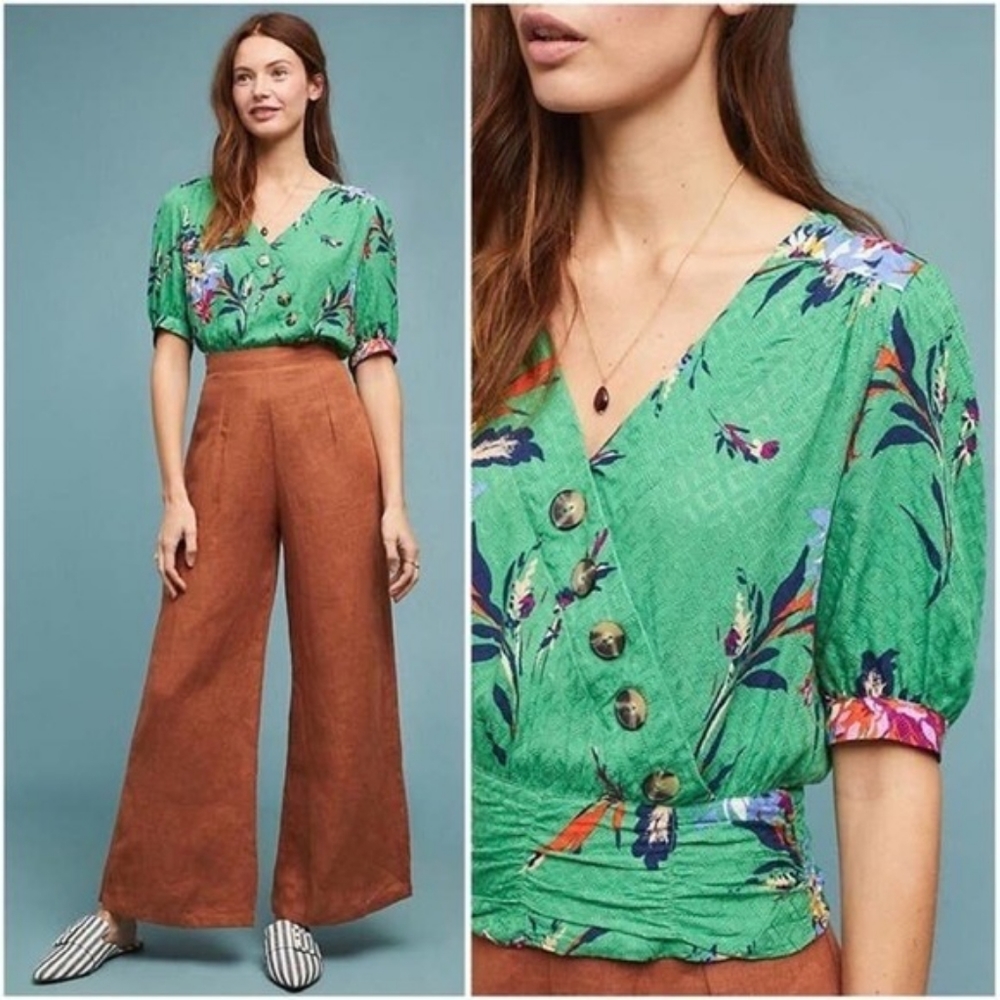 Anthropologie Maeve Faux Wrap Floral Print Top